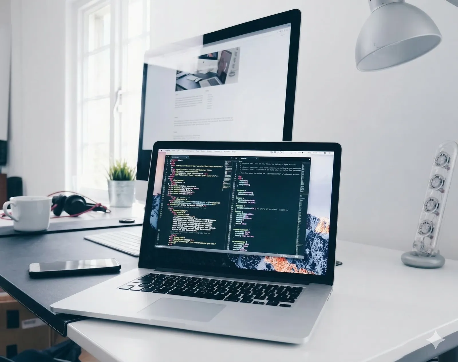 Escritorio con código — desarrollo web